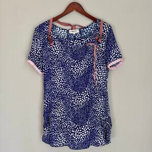 La Magique Paris Cotton Tunic Top Navy Dot Print French Girl Boho Artsy Indie